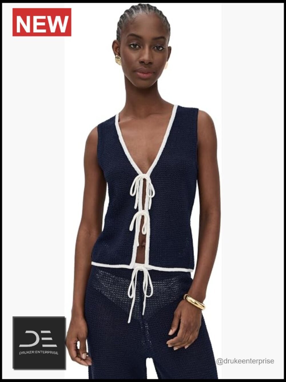 Linen Knit Tie Front Tank Top